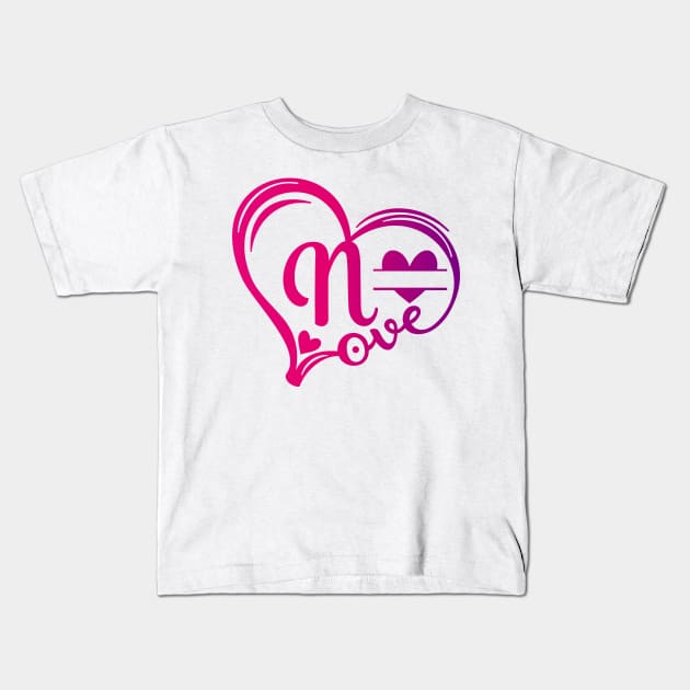 letter n monogram in the shape of love Kids T-Shirt by Candy Store